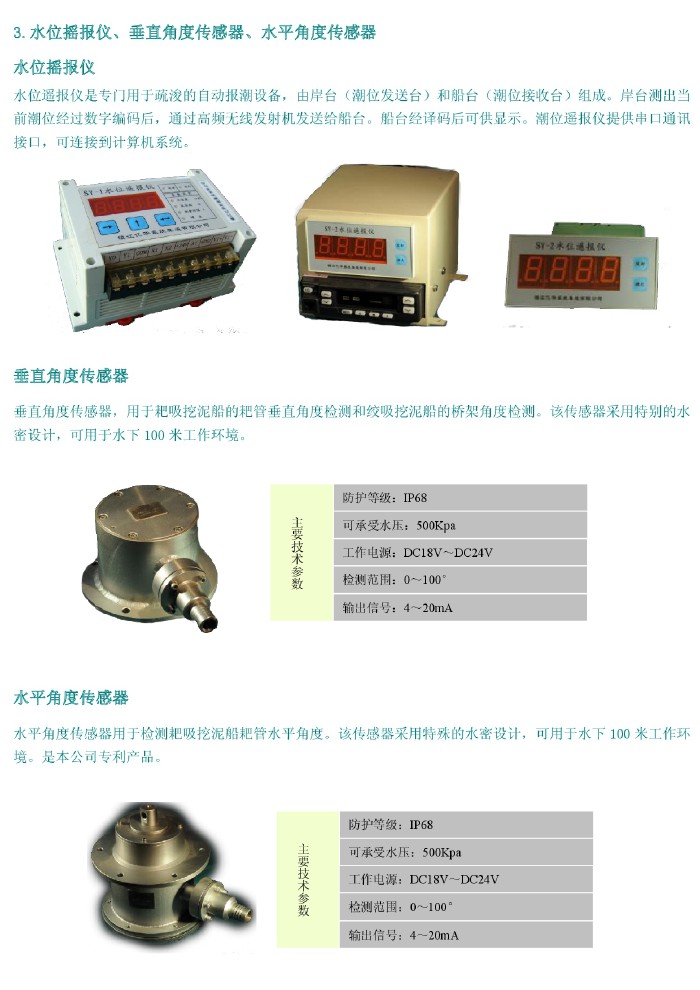 水位搖報(bào)儀、垂直角度傳感器、水平角度傳感器